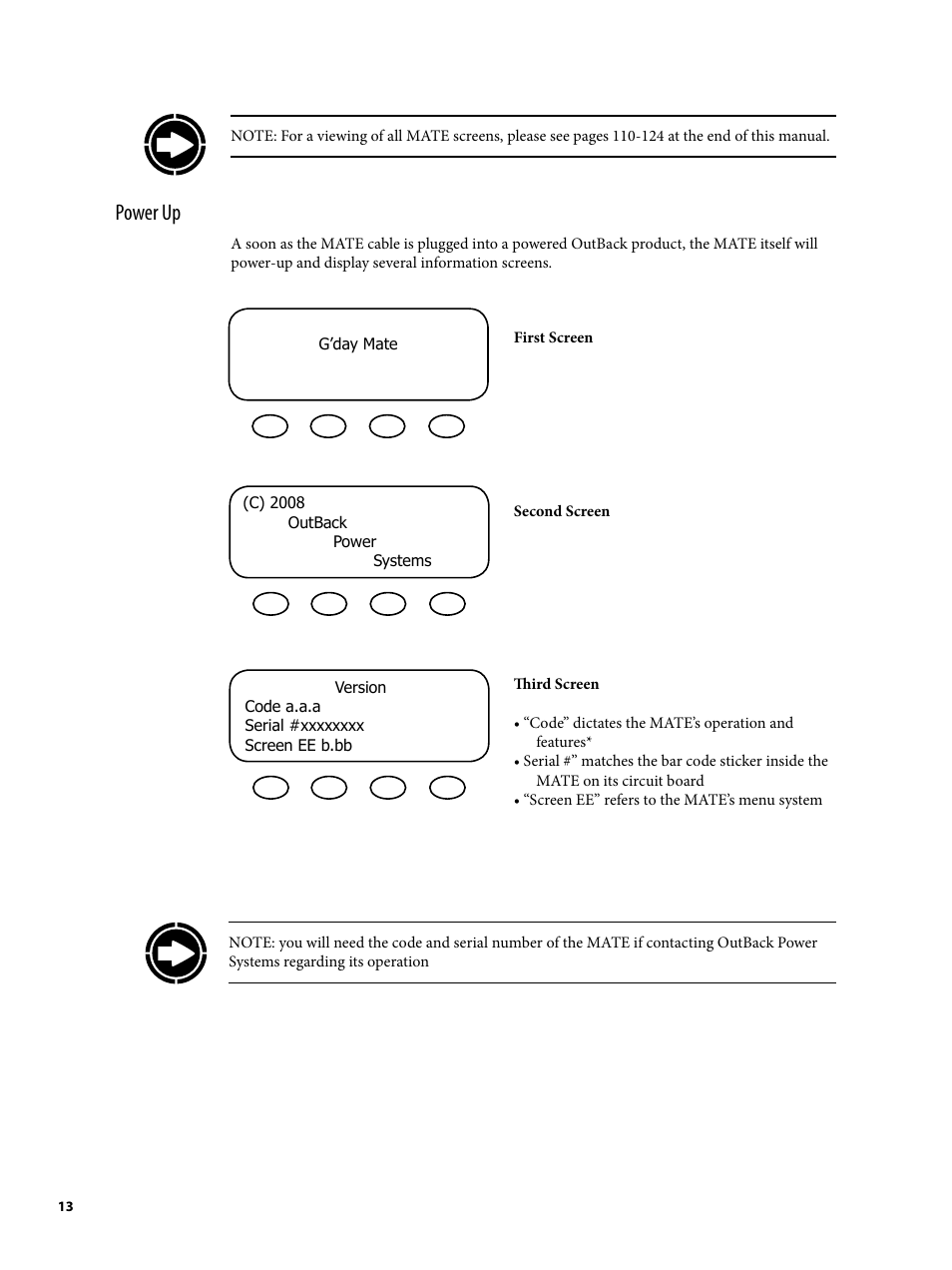 Power up | Outback Power Systems MATE2 System Controller and Display Installation and User Manual User Manual | Page 13 / 132