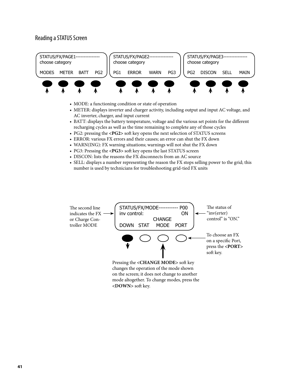 Reading a status screen | Outback Power Systems MATE2 System Controller and Display Installation and User Manual User Manual | Page 41 / 132