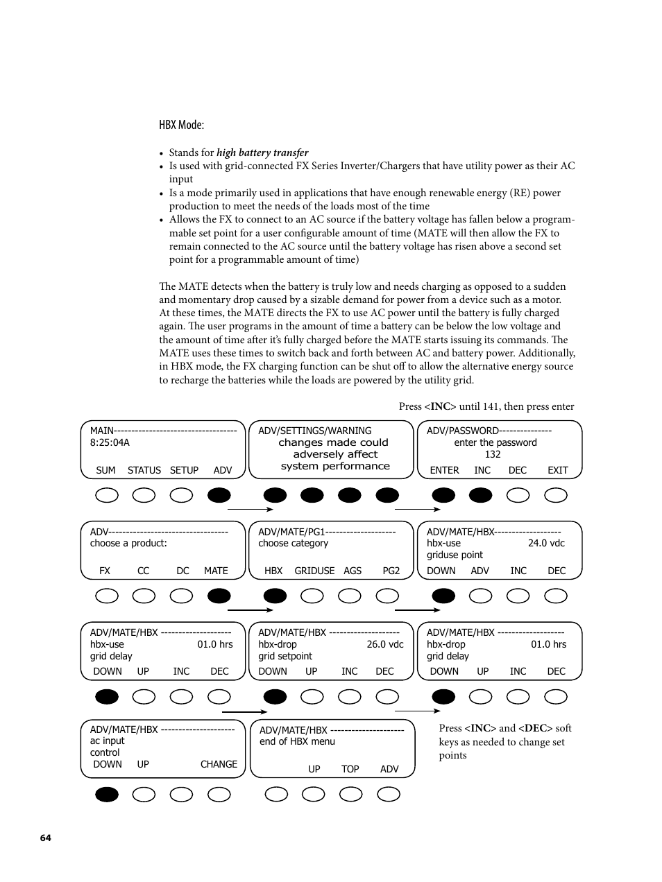 Hbx mode | Outback Power Systems MATE2 System Controller and Display Installation and User Manual User Manual | Page 64 / 132