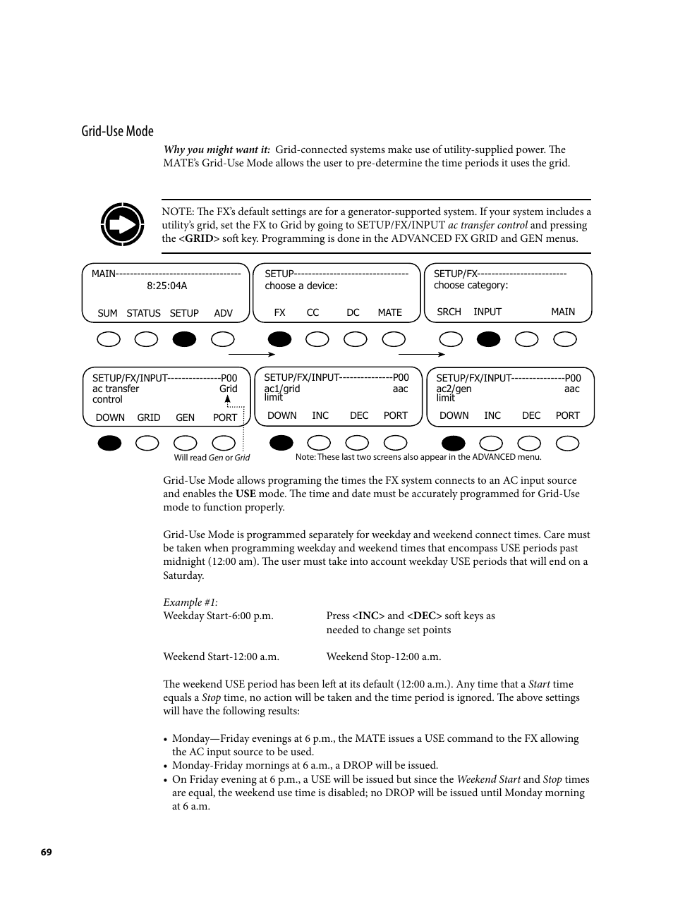 Grid-use mode | Outback Power Systems MATE2 System Controller and Display Installation and User Manual User Manual | Page 69 / 132