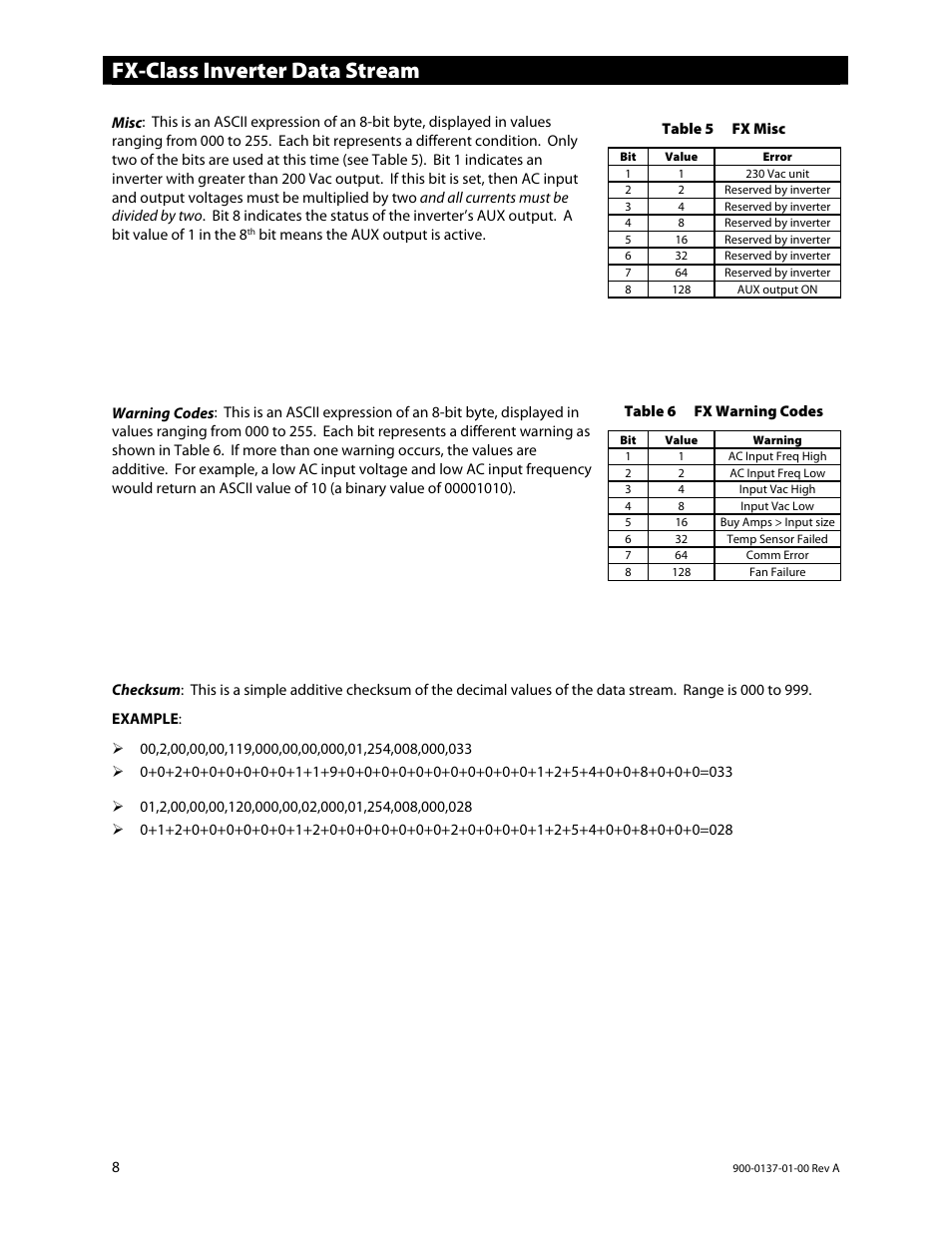 Fx-class inverter data stream | Outback Power Systems MATE3 USB Card Owner’s Manual User Manual | Page 10 / 24