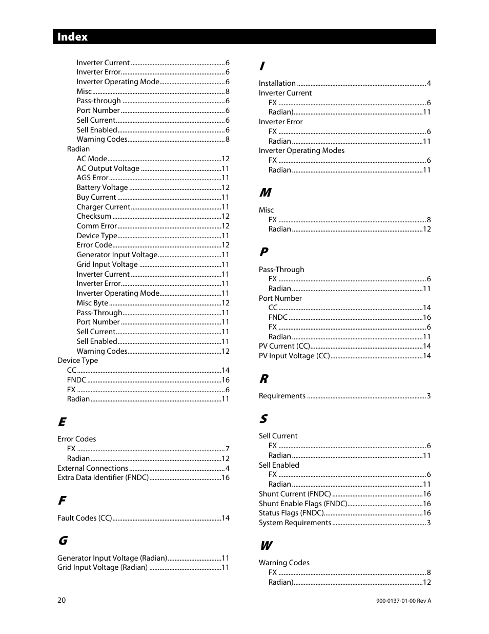 Index | Outback Power Systems MATE3 USB Card Owner’s Manual User Manual | Page 22 / 24