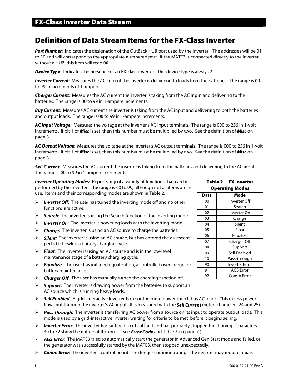 Fx-class inverter data stream | Outback Power Systems MATE3 USB Card Owner’s Manual User Manual | Page 8 / 24