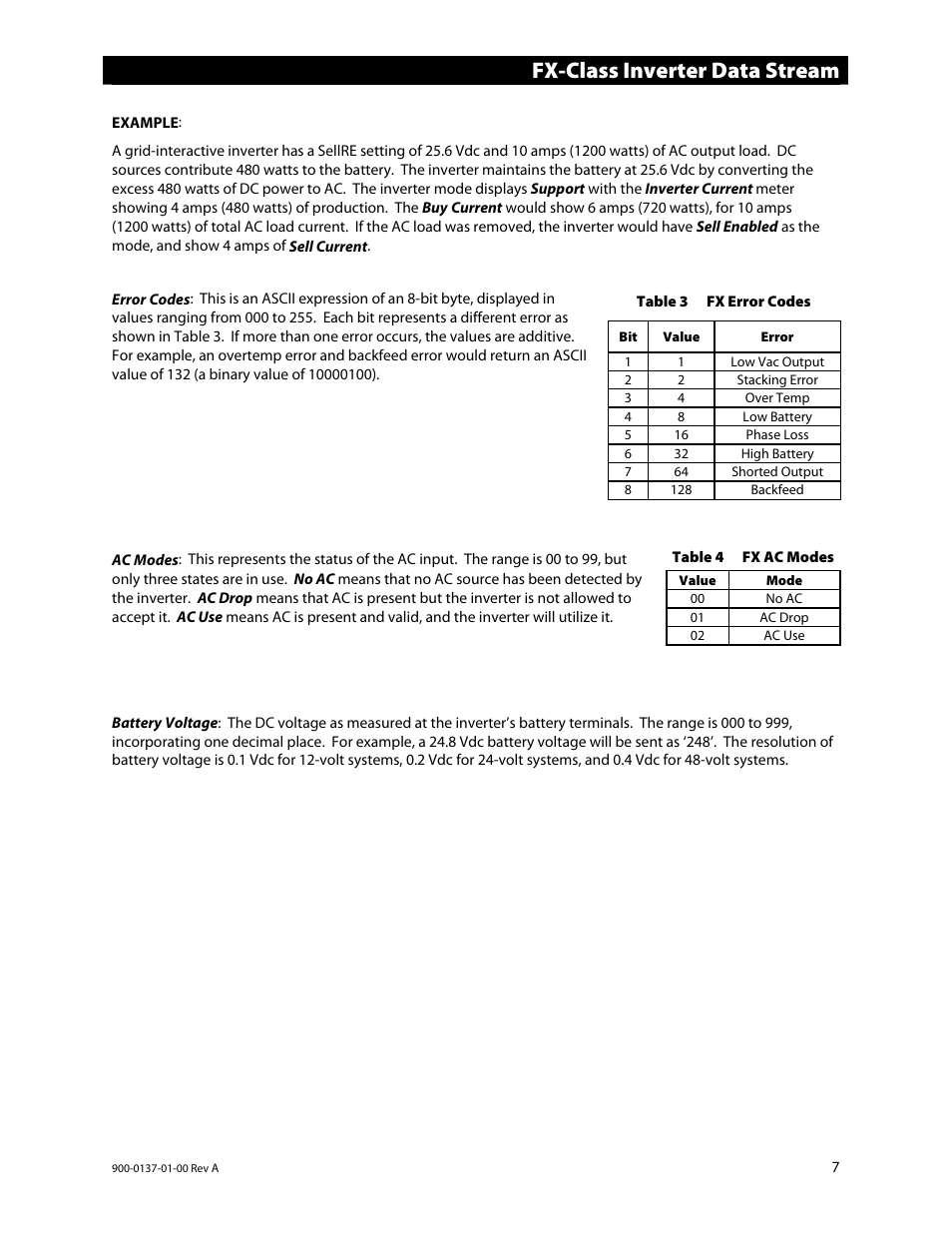 Fx-class inverter data stream | Outback Power Systems MATE3 USB Card Owner’s Manual User Manual | Page 9 / 24