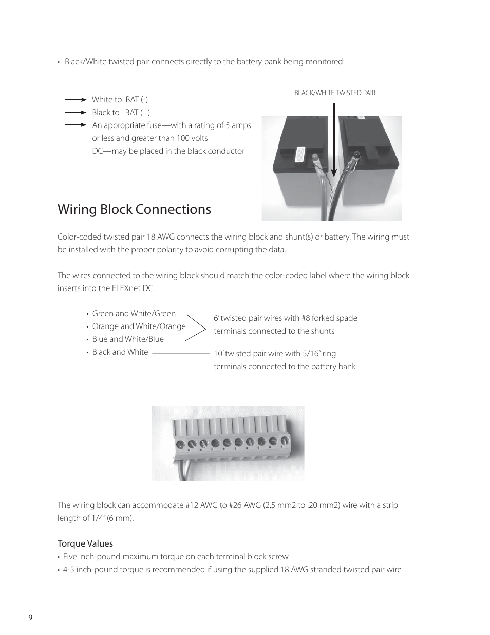 Wiring block connections | Outback Power Systems FLEXnet DC Users Guide User Manual | Page 10 / 34