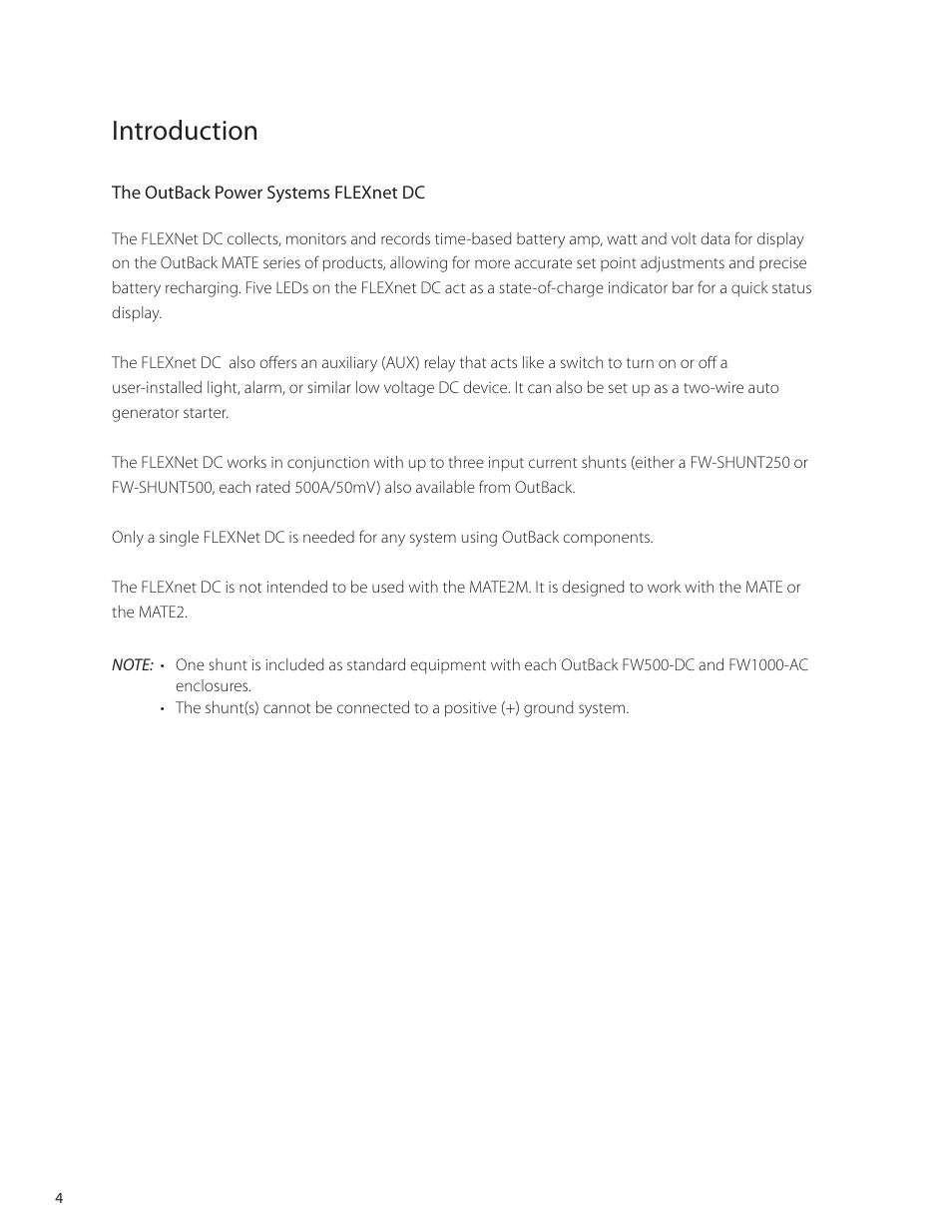 Introduction | Outback Power Systems FLEXnet DC Users Guide User Manual | Page 5 / 34
