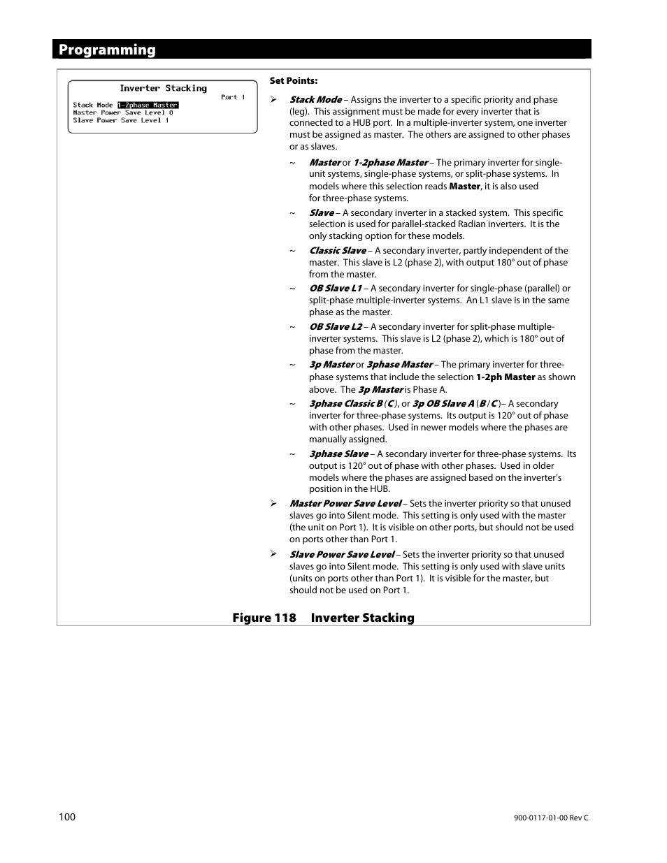 Programming, Figure 118 inverter stacking | Outback Power Systems MATE3 Owners Manual User Manual | Page 102 / 190