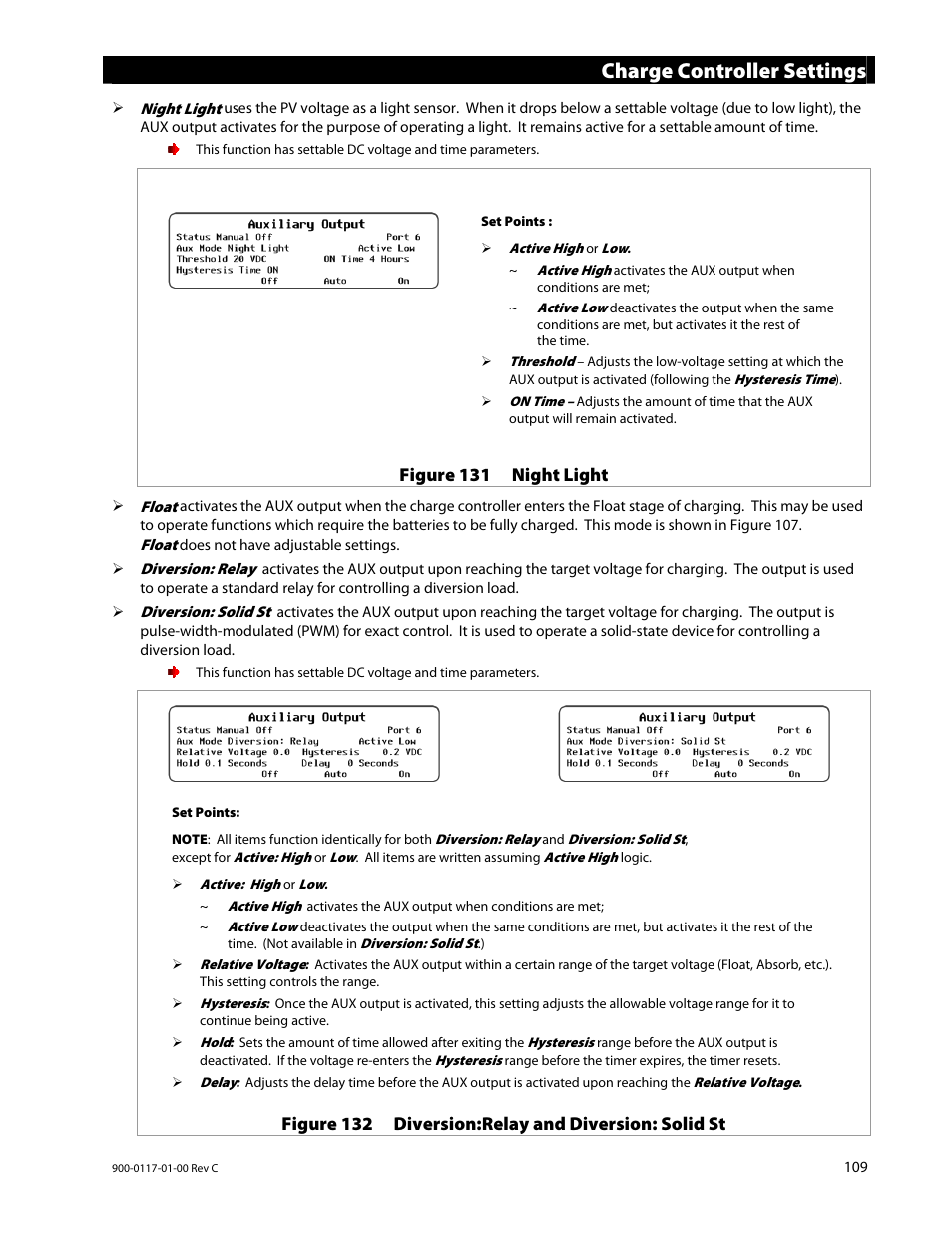 Charge controller settings | Outback Power Systems MATE3 Owners Manual User Manual | Page 111 / 190