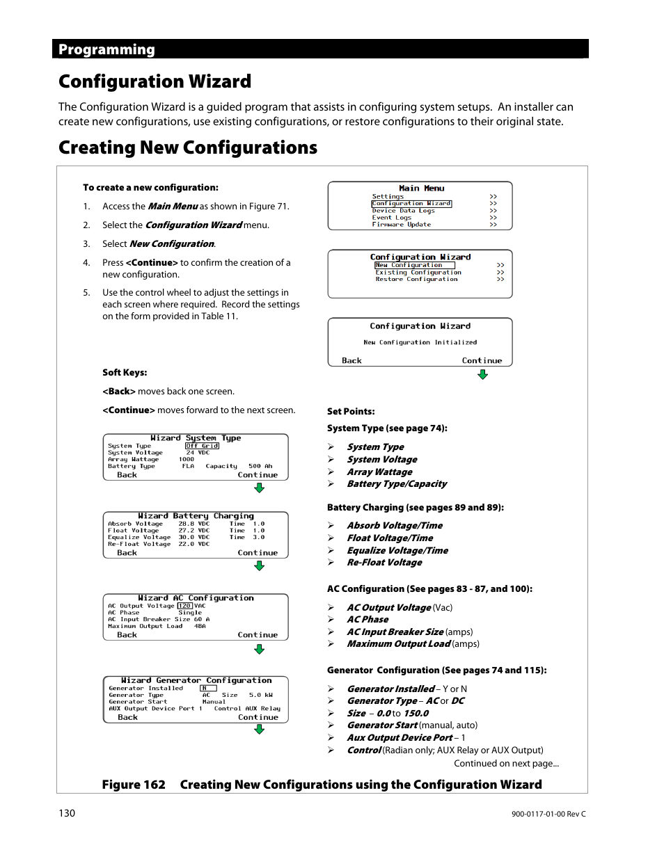 Configuration wizard, Creating new configurations, Programming | Outback Power Systems MATE3 Owners Manual User Manual | Page 132 / 190