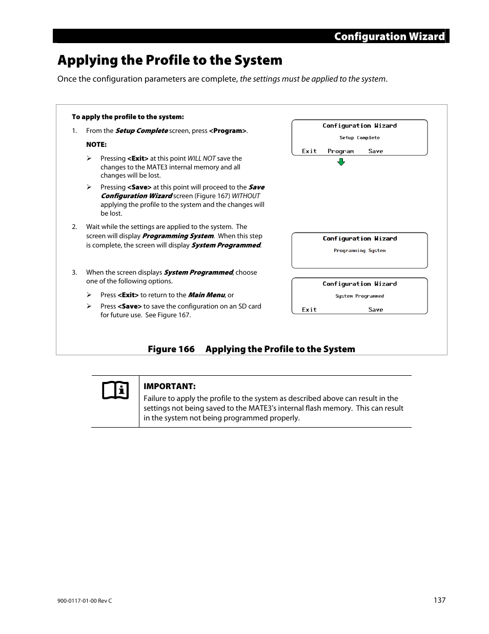 Applying the profile to the system, Configuration wizard | Outback Power Systems MATE3 Owners Manual User Manual | Page 139 / 190