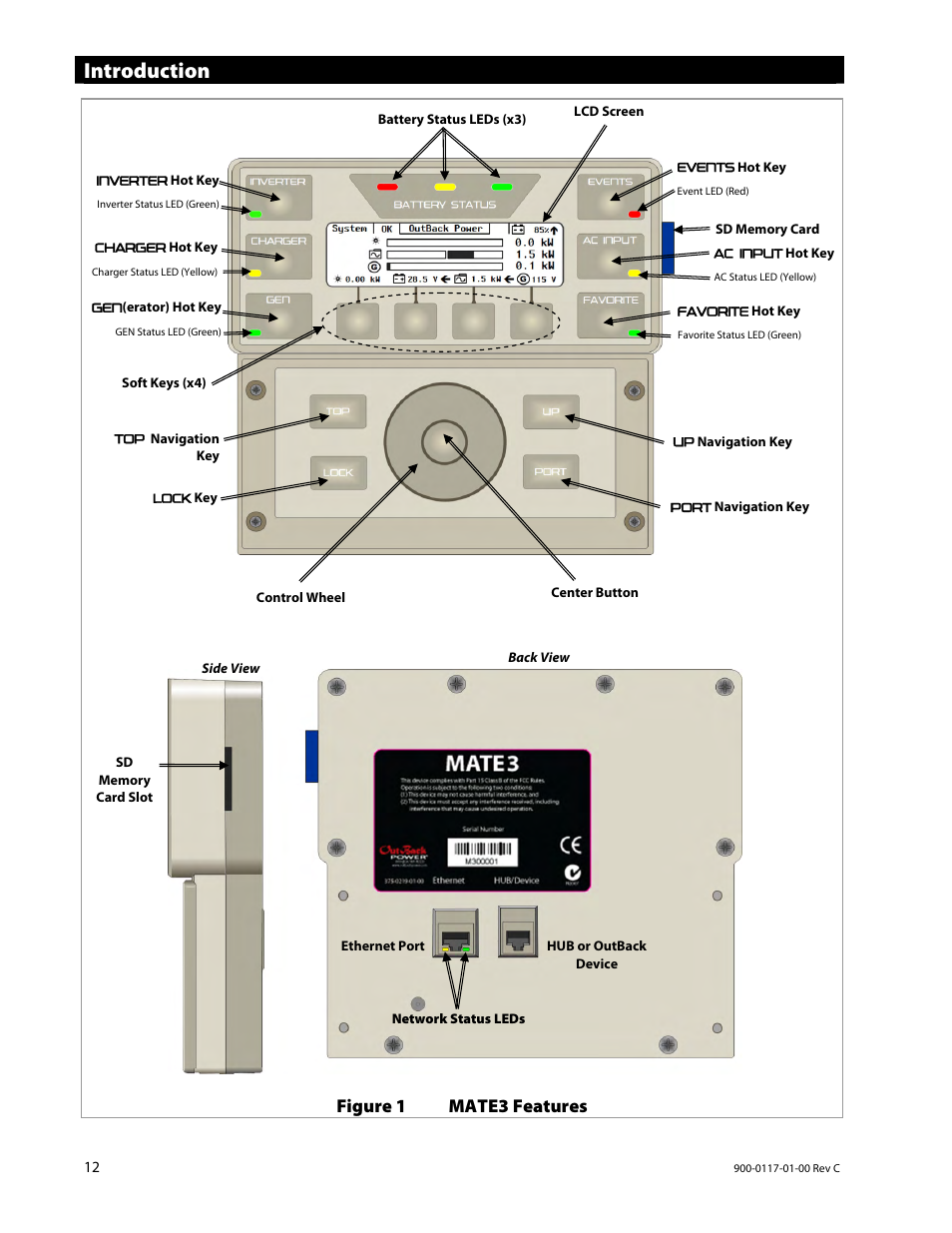 Introduction, Figure 1 mate3 features | Outback Power Systems MATE3 Owners Manual User Manual | Page 14 / 190