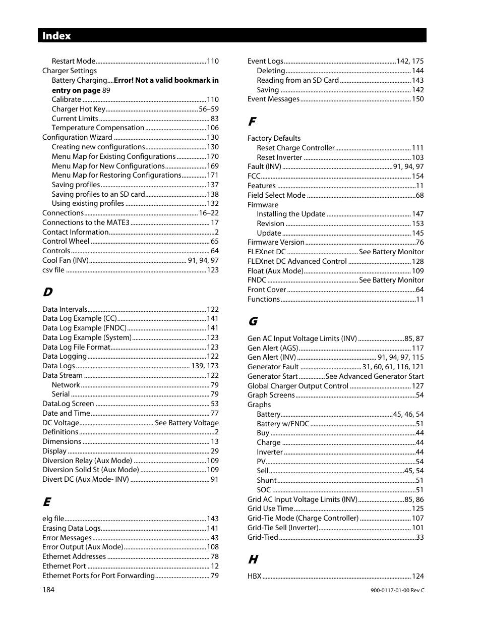 Outback Power Systems MATE3 Owners Manual User Manual | Page 186 / 190