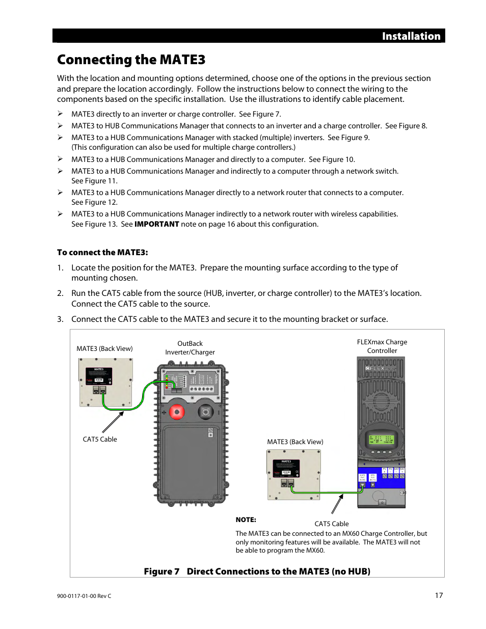 Connecting the mate3, Installation | Outback Power Systems MATE3 Owners Manual User Manual | Page 19 / 190