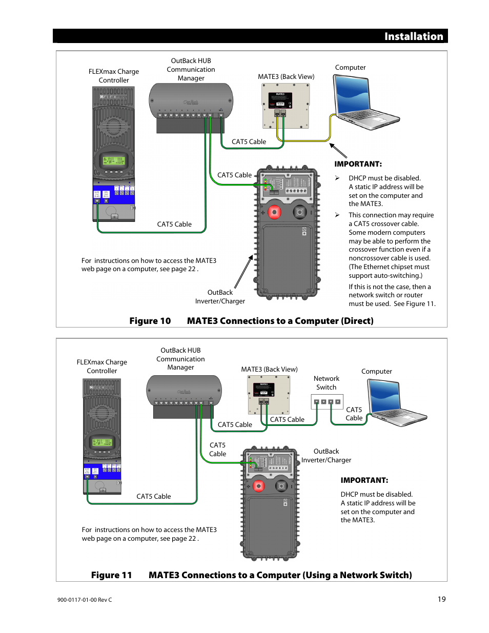 Installation, Figure 10 mate3 connections to a computer (direct) | Outback Power Systems MATE3 Owners Manual User Manual | Page 21 / 190