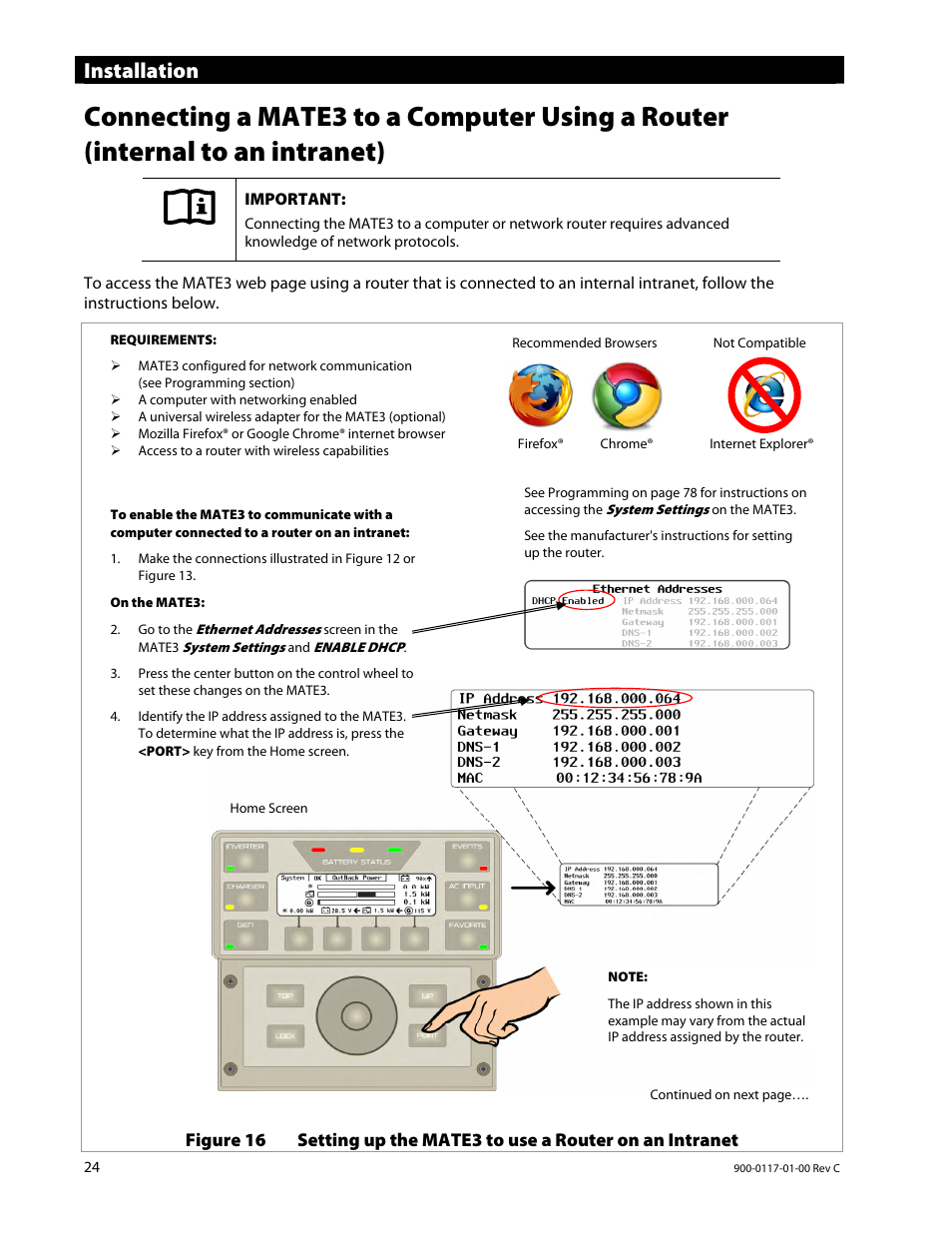 Installation | Outback Power Systems MATE3 Owners Manual User Manual | Page 26 / 190