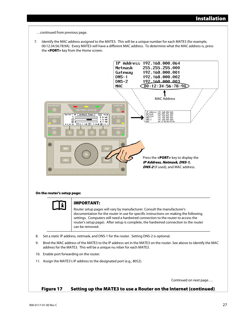 Installation | Outback Power Systems MATE3 Owners Manual User Manual | Page 29 / 190