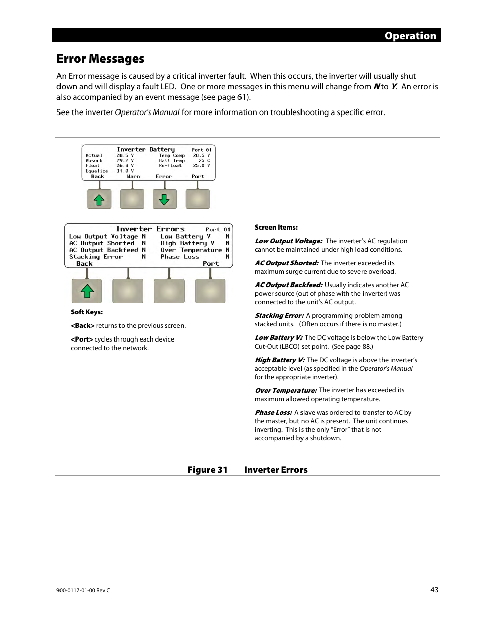 Error messages, Operation | Outback Power Systems MATE3 Owners Manual User Manual | Page 45 / 190