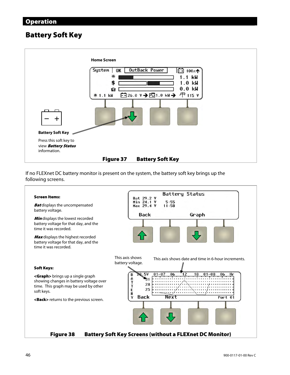 Battery soft key, Operation | Outback Power Systems MATE3 Owners Manual User Manual | Page 48 / 190