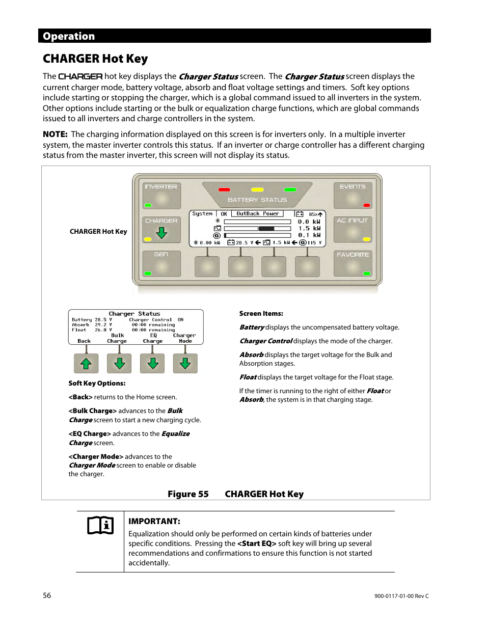 Charger hot key, Operation | Outback Power Systems MATE3 Owners Manual User Manual | Page 58 / 190