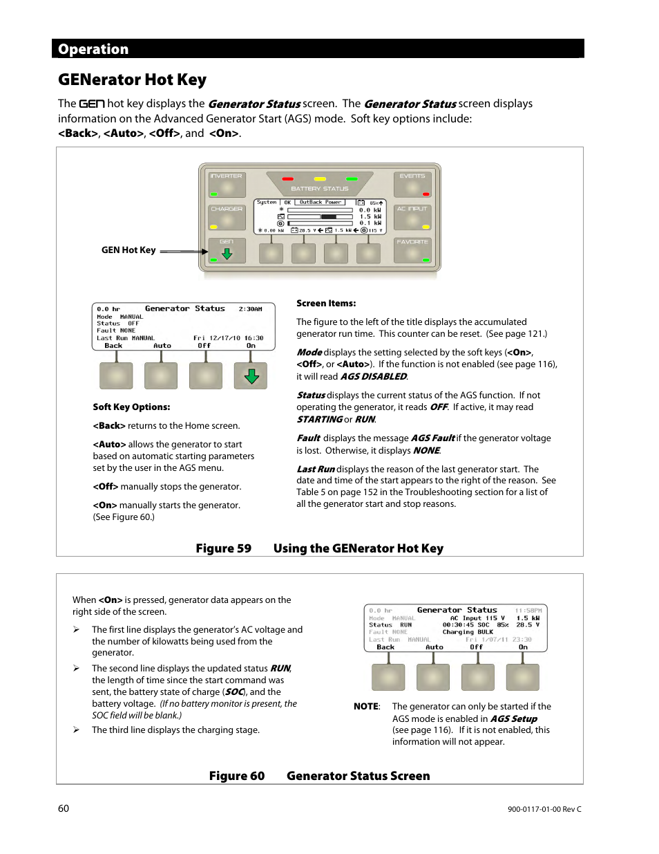 Generator hot key, Operation | Outback Power Systems MATE3 Owners Manual User Manual | Page 62 / 190