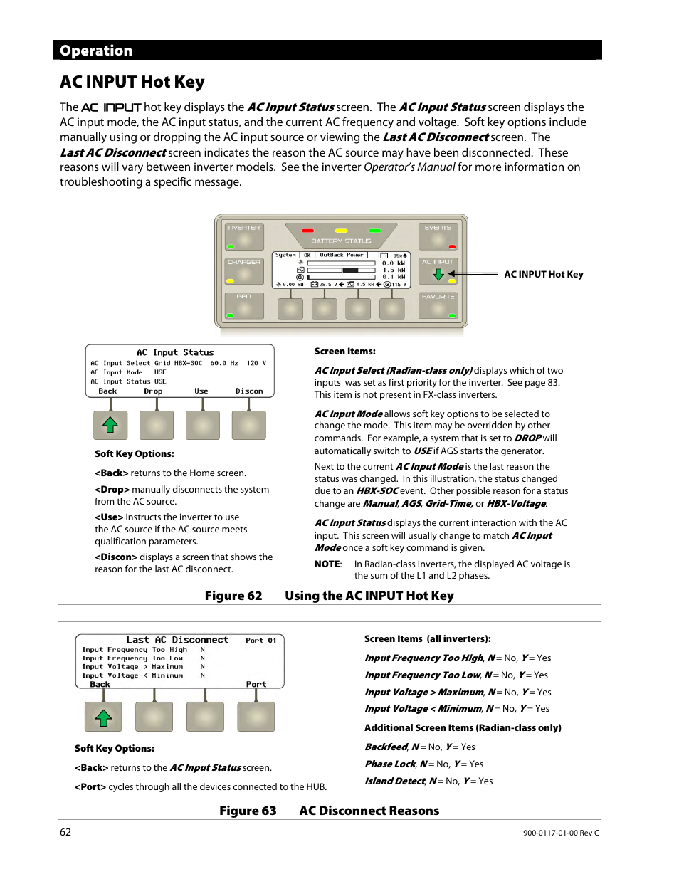 Ac input hot key, Operation | Outback Power Systems MATE3 Owners Manual User Manual | Page 64 / 190