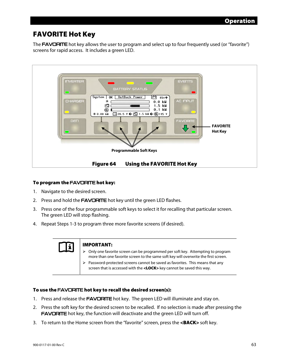 Favorite hot key, Operation | Outback Power Systems MATE3 Owners Manual User Manual | Page 65 / 190