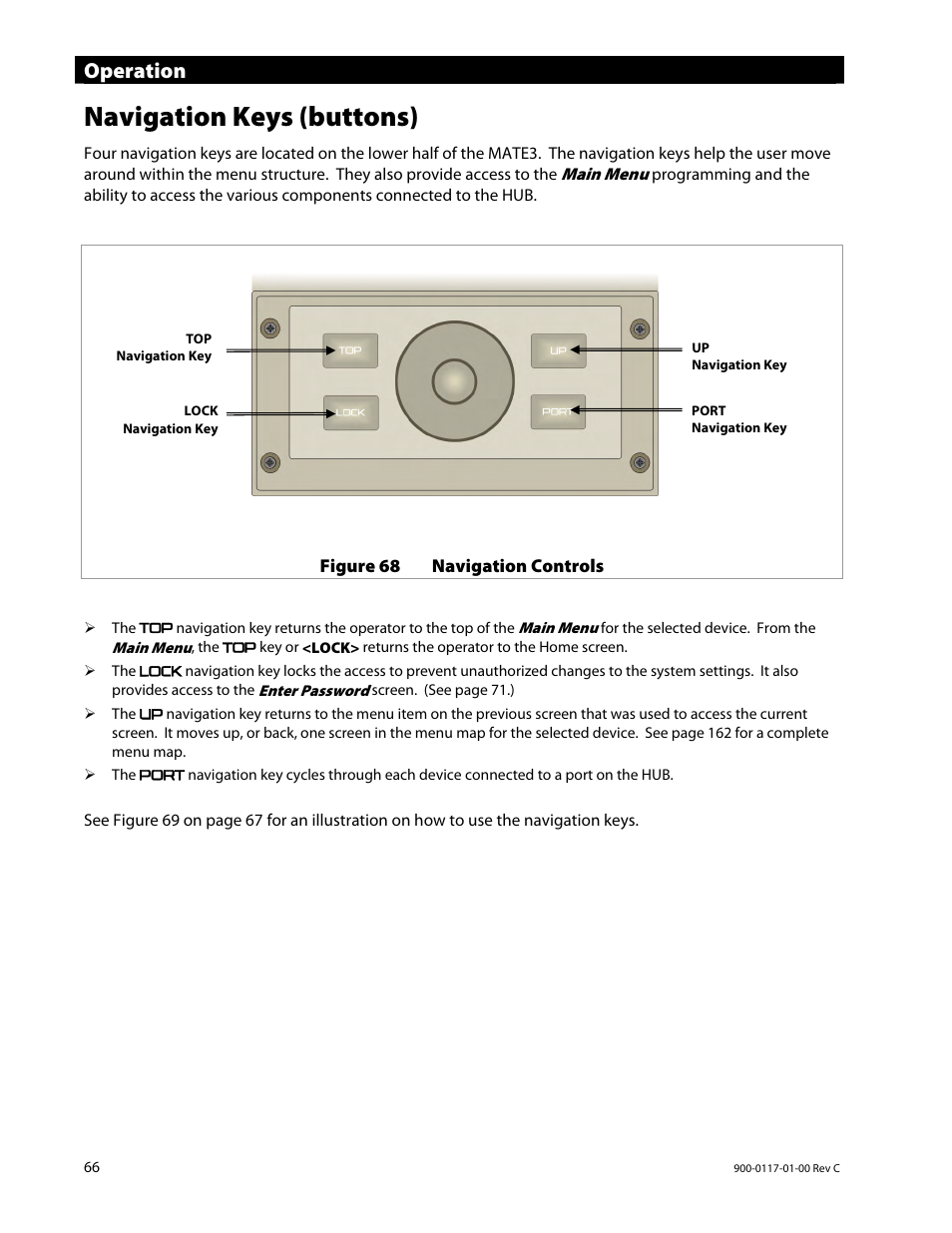 Navigation keys (buttons), Operation | Outback Power Systems MATE3 Owners Manual User Manual | Page 68 / 190