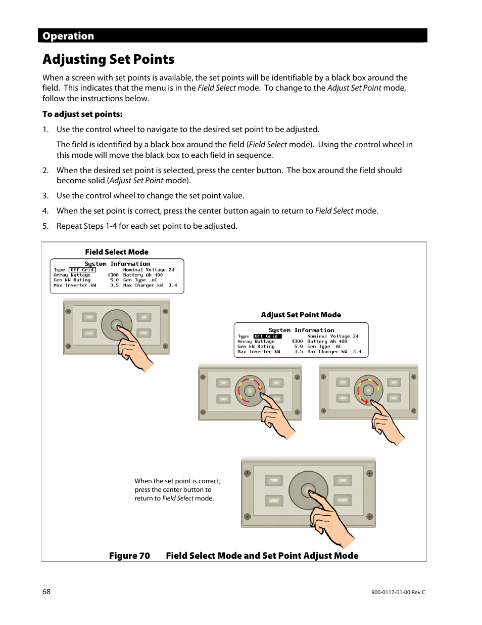 Adjusting set points, Operation | Outback Power Systems MATE3 Owners Manual User Manual | Page 70 / 190