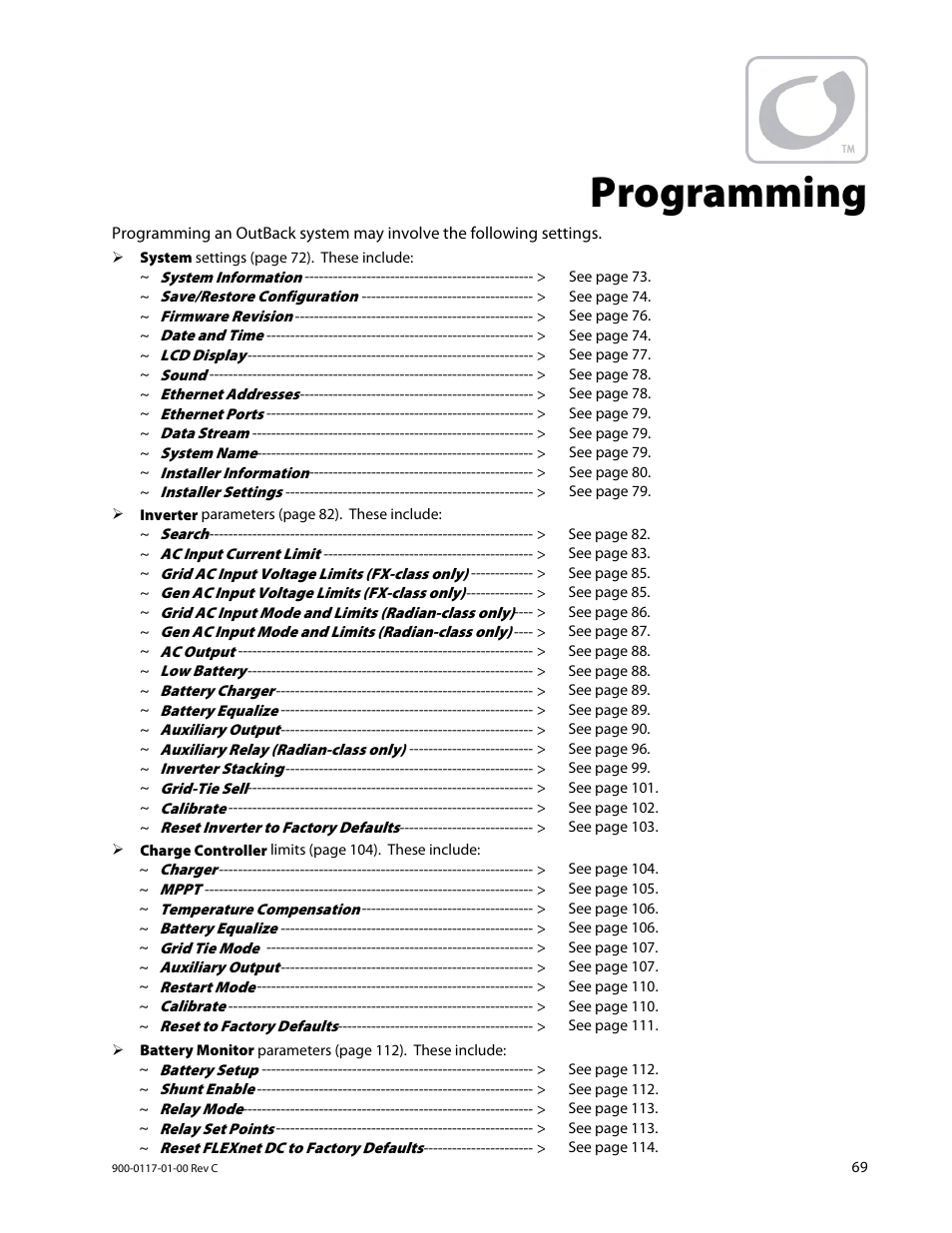 Programming | Outback Power Systems MATE3 Owners Manual User Manual | Page 71 / 190