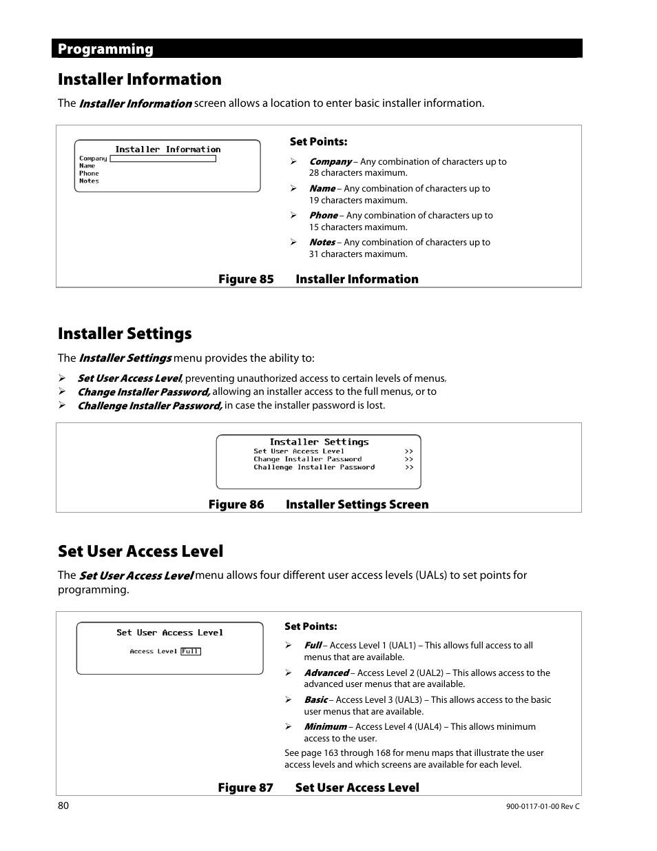 Installer information, Installer settings, Set user access level | Programming | Outback Power Systems MATE3 Owners Manual User Manual | Page 82 / 190