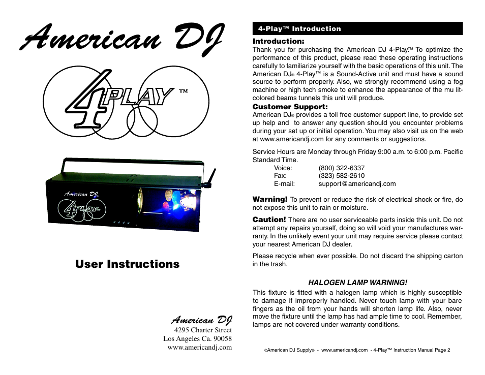 American DJ 4Play User Manual | 3 pages