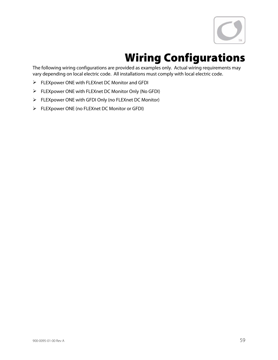 Wiring configurations | Outback Power Systems FLEXpower ONE One Fully Pre-Wired Single Inverter System Installation Manual User Manual | Page 61 / 72