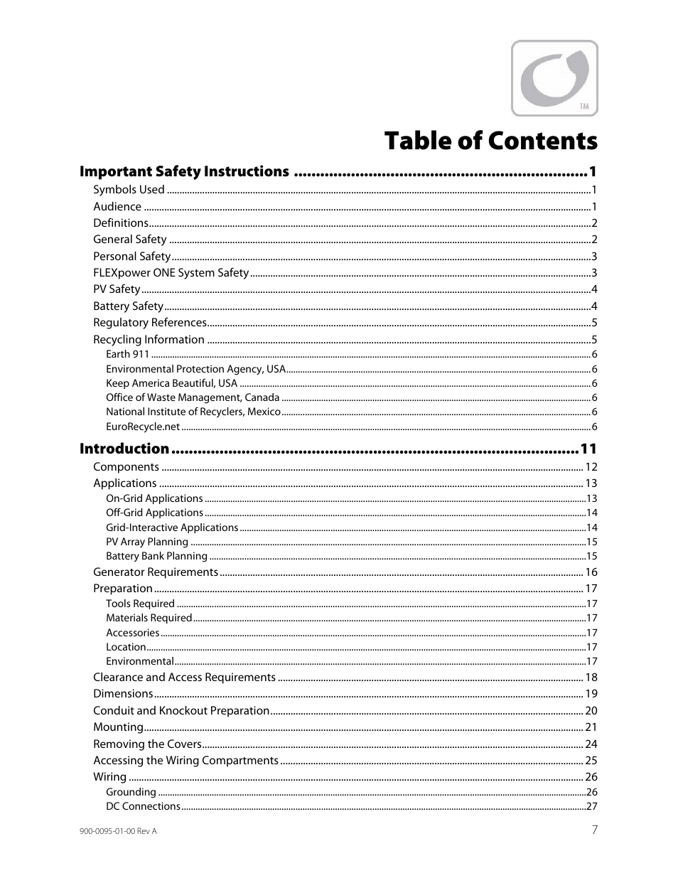 Outback Power Systems FLEXpower ONE One Fully Pre-Wired Single Inverter System Installation Manual User Manual | Page 9 / 72