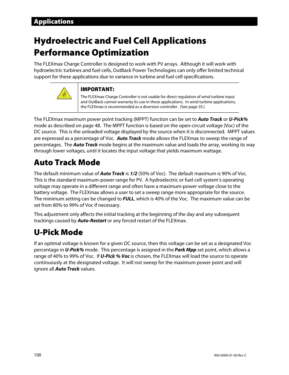 Auto track mode, U-pick mode | Outback Power Systems FLEXmax 80 Owners Manual User Manual | Page 102 / 112