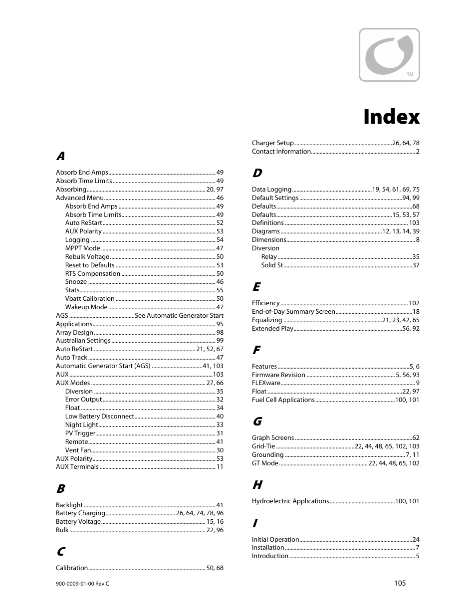 Index | Outback Power Systems FLEXmax 80 Owners Manual User Manual | Page 107 / 112