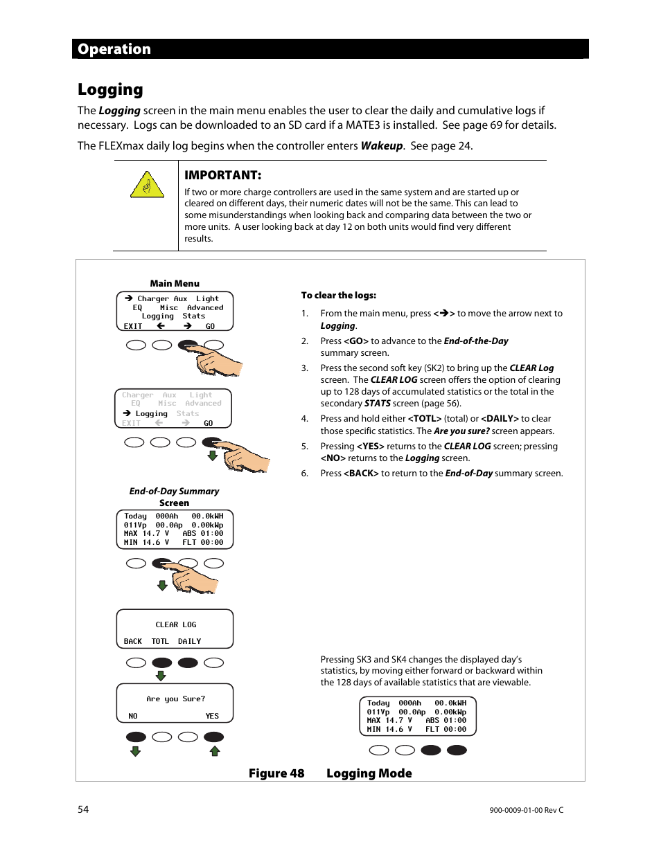 Logging, Operation | Outback Power Systems FLEXmax 80 Owners Manual User Manual | Page 56 / 112