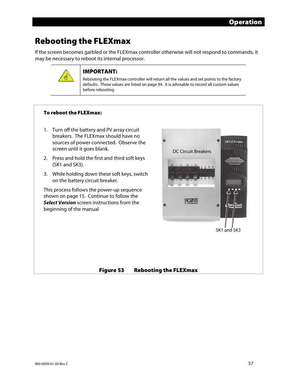 Rebooting the flexmax, Operation | Outback Power Systems FLEXmax 80 Owners Manual User Manual | Page 59 / 112