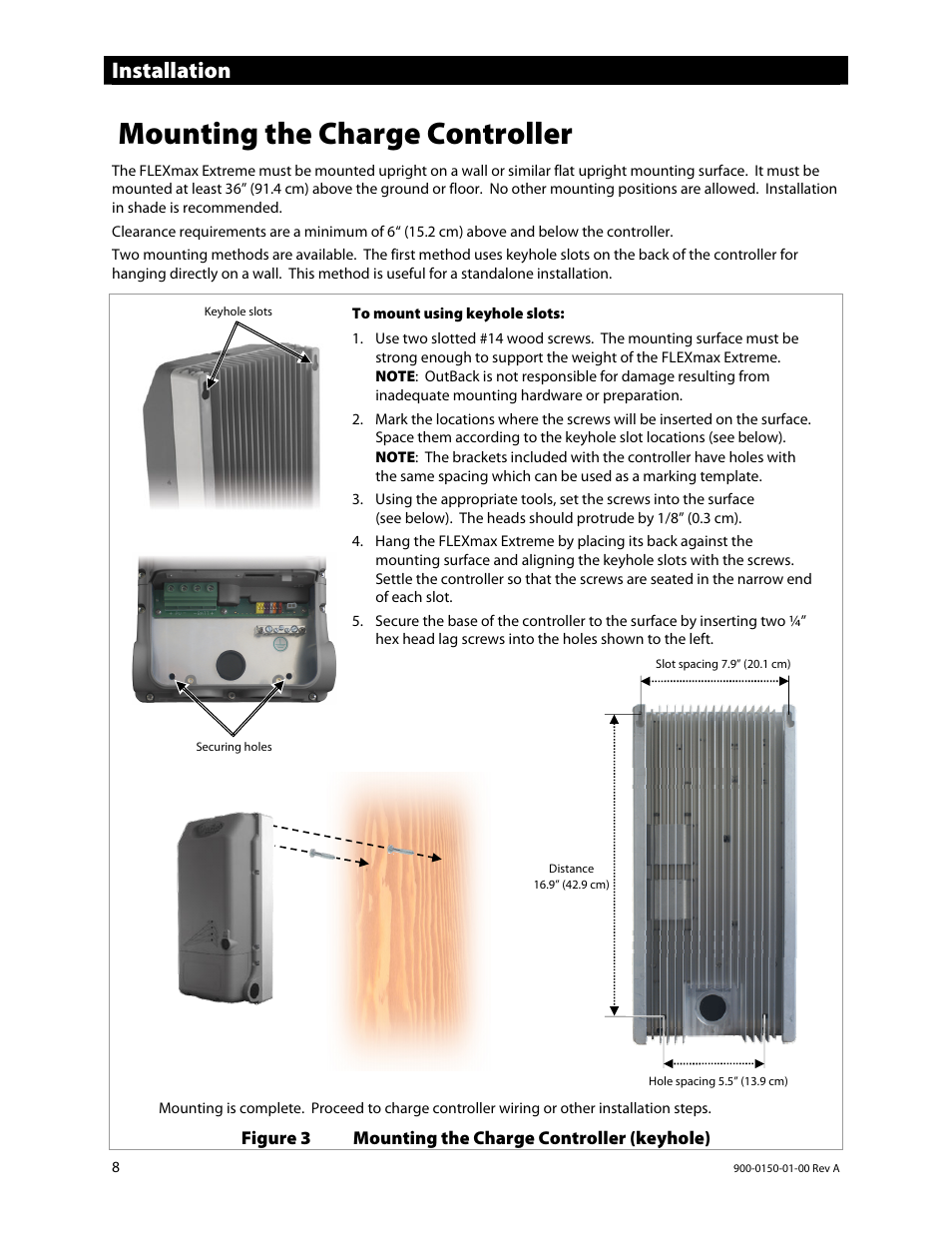 Mounting the charge controller, Installation | Outback Power Systems FLEXmax Extreme Owners Manual User Manual | Page 10 / 84