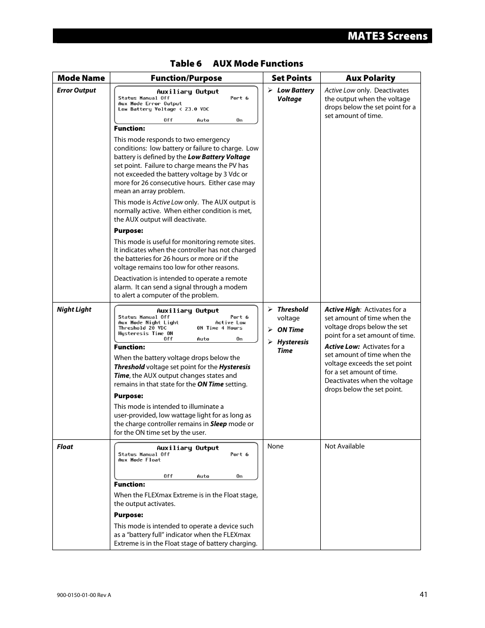 Mate3 screens | Outback Power Systems FLEXmax Extreme Owners Manual User Manual | Page 43 / 84