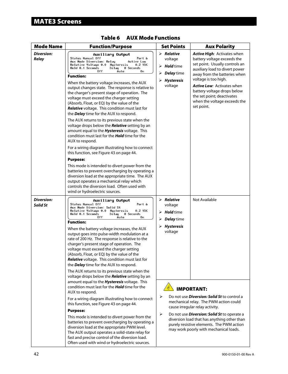 Mate3 screens | Outback Power Systems FLEXmax Extreme Owners Manual User Manual | Page 44 / 84