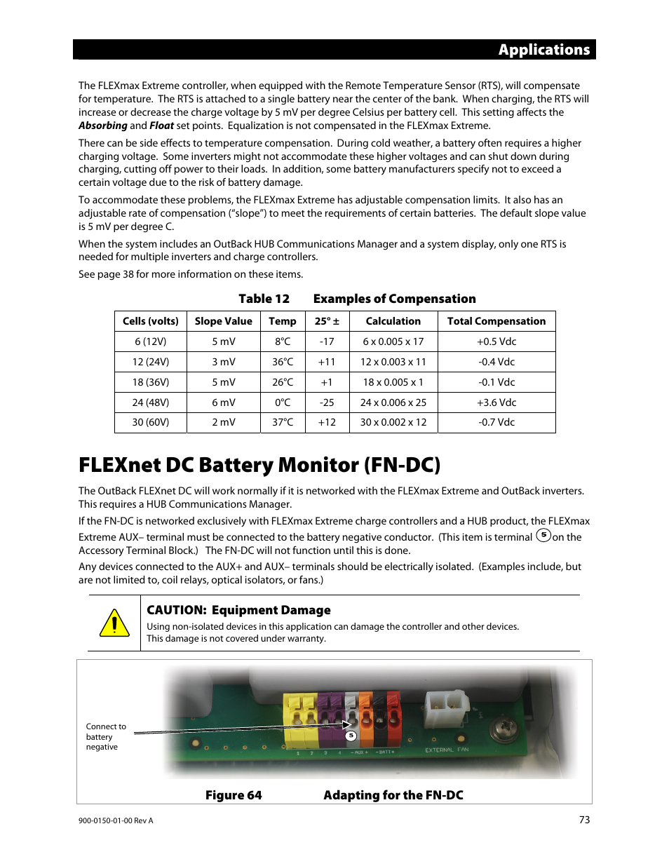 Flexnet dc battery monitor (fn-dc), Applications | Outback Power Systems FLEXmax Extreme Owners Manual User Manual | Page 75 / 84