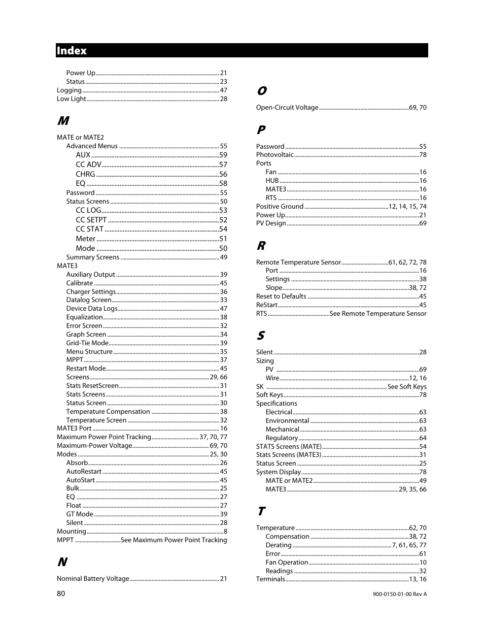 Indect index | Outback Power Systems FLEXmax Extreme Owners Manual User Manual | Page 82 / 84