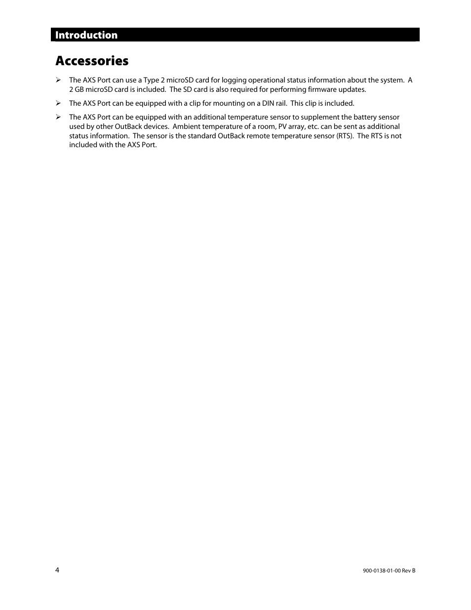 Accessories, Introduction | Outback Power Systems AXS Port SunSpec Modbus Interface Owners Manual User Manual | Page 6 / 20