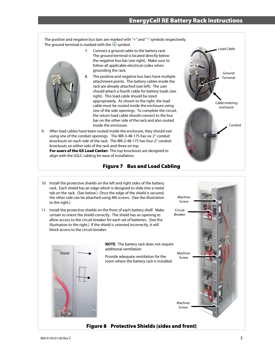 Ee figure 7.), Energycell re battery rack instructions, Figure 7 bus and load cabling | Figure 8 protective shields (sides and front) | Outback Power Systems IBR-2 User Manual | Page 3 / 4