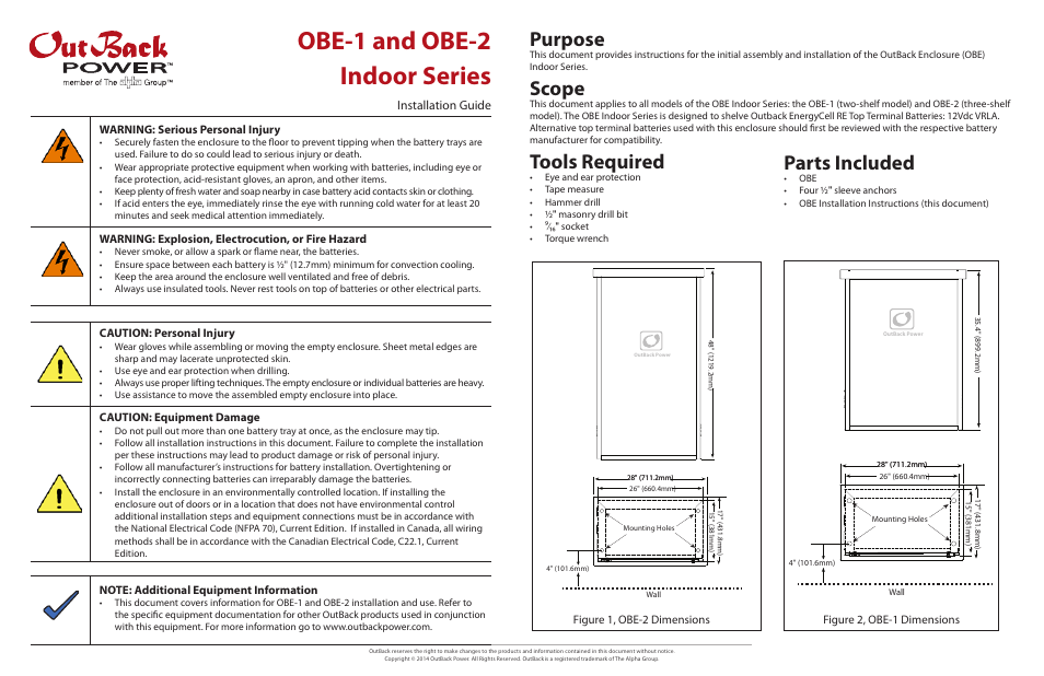 Outback Power Systems OBE 1 & 2 Quick Start Guide User Manual | 3 pages