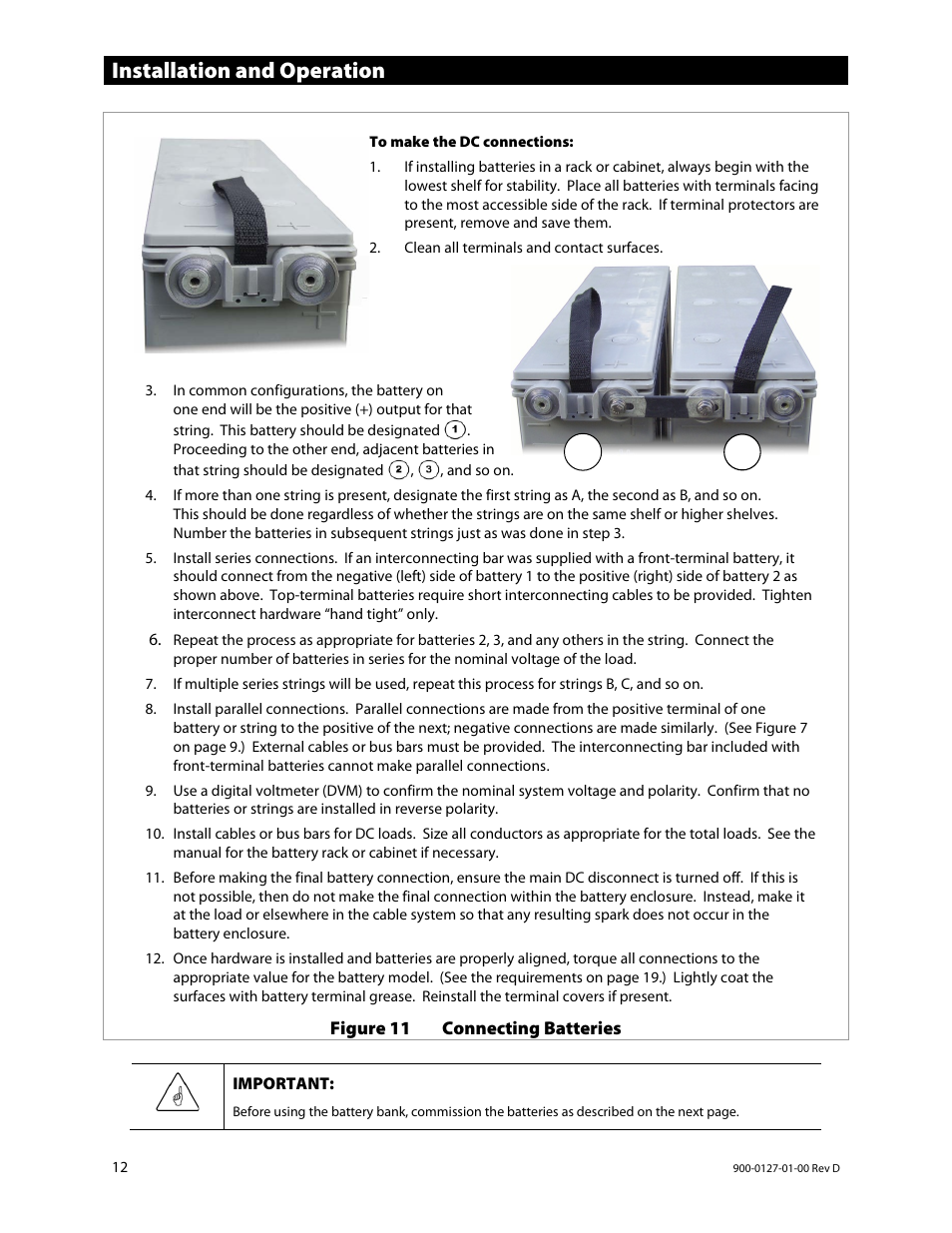 Installation and operation | Outback Power Systems EnergyCell RE Battery Owners Manual User Manual | Page 12 / 24