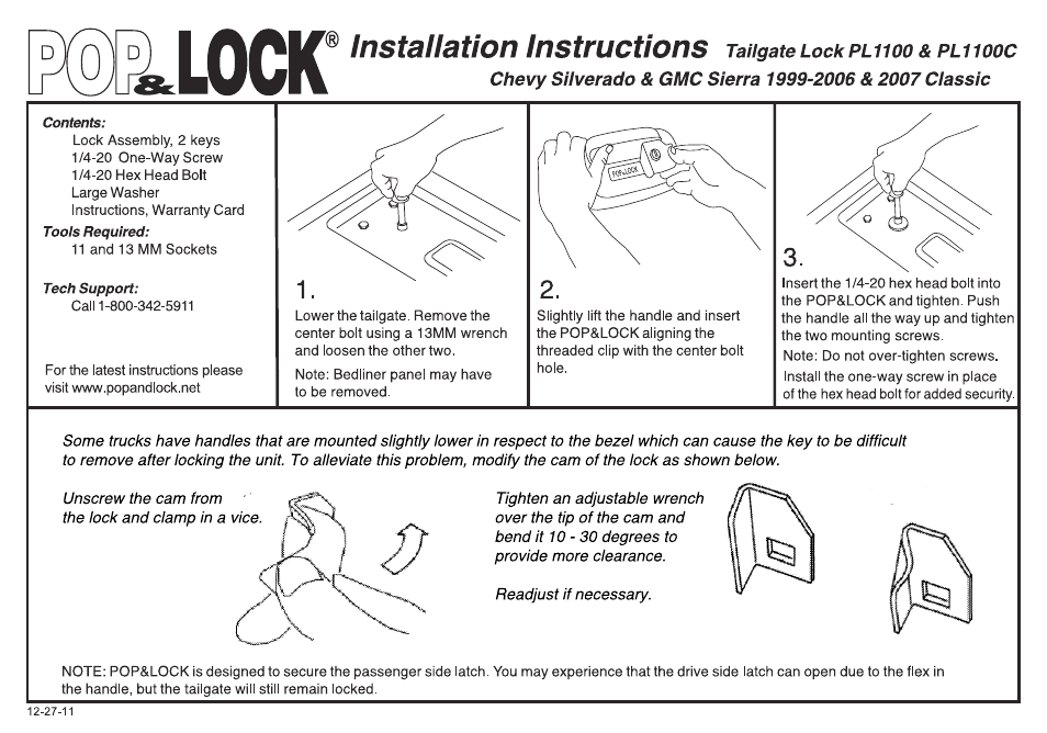 Pop & Lock PL1100C User Manual | 2 pages