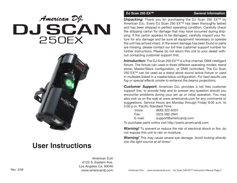 American DJ DJ Scan 250EX User Manual | 10 pages