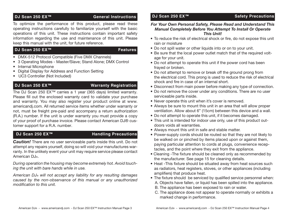 American DJ DJ Scan 250EX User Manual | Page 2 / 10