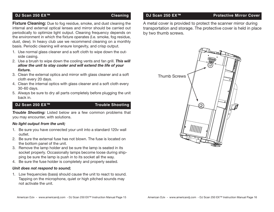 American DJ DJ Scan 250EX User Manual | Page 8 / 10